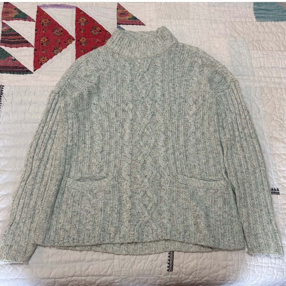 Abercrombie & Fitch Mock Neck Cable Knit Sweater Sage Green Marl Y2K Small